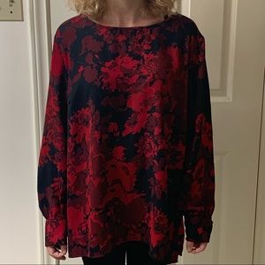 🌷3 for$25🌷Cleo Petite, US XL, Red & Black Floral Long Sleeve Semi Sheer Blouse